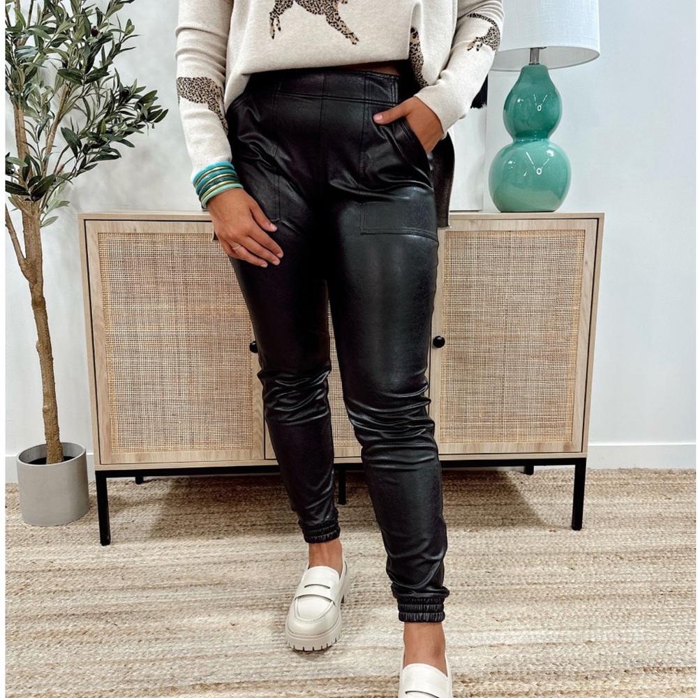 SPANX Black Faux Leather Joggers